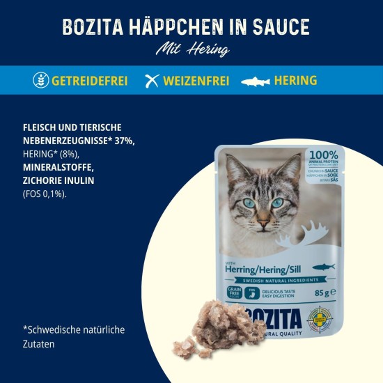 Bozita Pouch Wet Food Appetizers in Sauce with Beef - 12 x 85 g Portion Bag Grain-Free & Wheat Free Food for Cats - Wet Cat Food for Adult Cats with 8.5% Protein & 4.5% Fat Content Bozita Pouch Wet Food Appetizers in Sauce with Beef - 12 x 85 g Portion Bag Grain-Free & Wheat Free Food for Cats - Wet Cat Food for Adult Cats with 8.5% Protein & 4.5% Fat Content