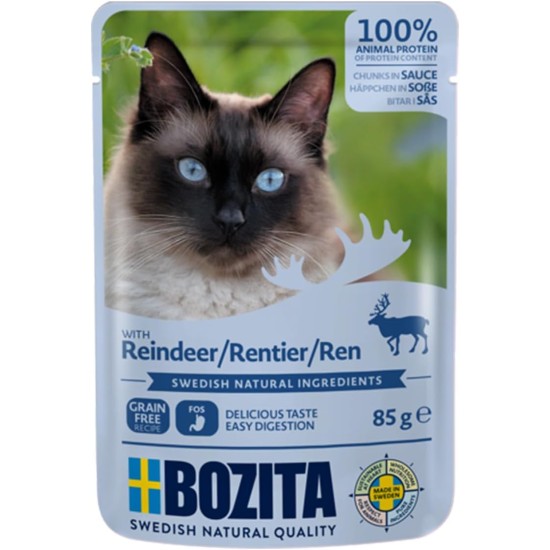 Bozita Pouch Wet Food Appetizers in Sauce with Reindeer - 12 x 85 g Portion Bag Grain-Free & Wheat Free Food for Cats - Wet Cat Food for Adult Cats with 8.5% Protein & 4.5% Fat Content Bozita Pouch Wet Food Appetizers in Sauce with Reindeer - 12 x 85 g Portion Bag Grain-Free & Wheat Free Food for Cats - Wet Cat Food for Adult Cats with 8.5% Protein & 4.5% Fat Content