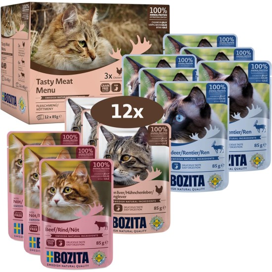 Bozita Wet Food Appetizers in Sauce with Fish and Meat - 12 x 85 g Portion Bag Grain-Free & Wheat-free Food for Cats - Wet Cat Food for Adult Cats with 8.5% Protein & 4.5% Fat Content Bozita Wet Food Appetizers in Sauce with Fish and Meat - 12 x 85 g Portion Bag Grain-Free & Wheat-free Food for Cats - Wet Cat Food for Adult Cats with 8.5% Protein & 4.5% Fat Content