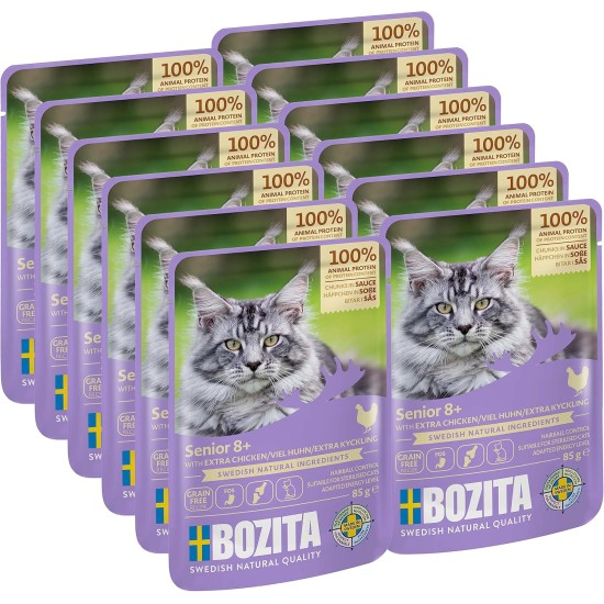 Bozita Wet Food Senior 8+ Appetizers in Sauce with Lots of Chicken - 12 x 85 g Portion Bag Grain-Free & Wheat Free Food for Cats - Cats Wet Food with 8.5% Protein & 4.5% Fat Content Bozita Wet Food Senior 8+ Appetizers in Sauce with Lots of Chicken - 12 x 85 g Portion Bag Grain-Free & Wheat Free Food for Cats - Cats Wet Food with 8.5% Protein & 4.5% Fat Content