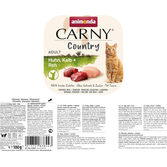 Carny Country Wet Cat Food Chicken + Veal + Deer (32 x 100 g), Cat Wet Food by animonda without Grains and Sugar, with Fresh Meat Ingredients Carny Country Wet Cat Food Chicken + Veal + Deer (32 x 100 g), Cat Wet Food by animonda without Grains and Sugar, with Fresh Meat Ingredients
