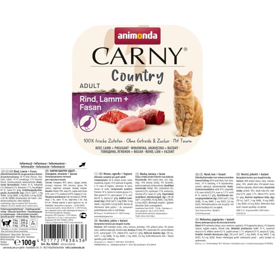 Carny Country Wet Cat Food Chicken + Veal + Deer (32 x 100 g), Cat Wet Food by animonda without Grains and Sugar, with Fresh Meat Ingredients Carny Country Wet Cat Food Chicken + Veal + Deer (32 x 100 g), Cat Wet Food by animonda without Grains and Sugar, with Fresh Meat Ingredients