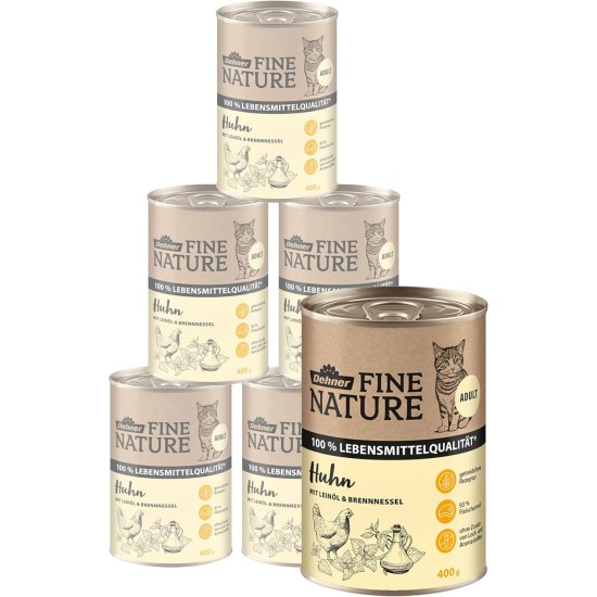 Dehner Fine Nature Cat Food, Wet Food, Grain-Free, for Adult Cats, Chicken, 6 x 400 g Tin (2.4 kg) Dehner Fine Nature Cat Food, Wet Food, Grain-Free, for Adult Cats, Chicken, 6 x 400 g Tin (2.4 kg)