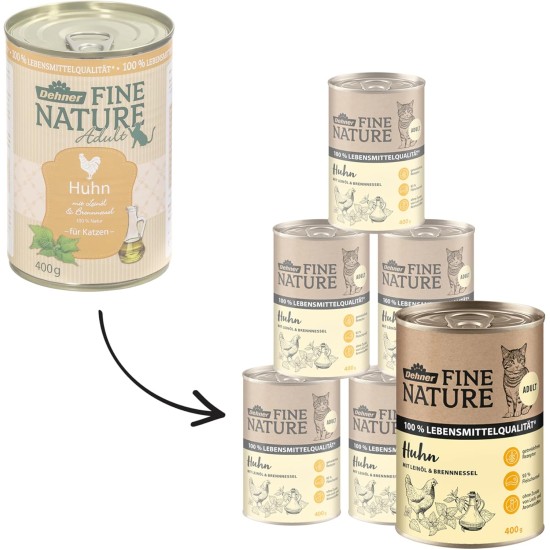 Dehner Fine Nature Cat Food, Wet Food, Grain-Free, for Adult Cats, Chicken, 6 x 400 g Tin (2.4 kg) Dehner Fine Nature Cat Food, Wet Food, Grain-Free, for Adult Cats, Chicken, 6 x 400 g Tin (2.4 kg)
