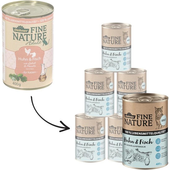 Dehner Fine Nature Cat Food, Wet Food, Grain-Free, for Adult Cats, Chicken, 6 x 400 g Tin (2.4 kg) Dehner Fine Nature Cat Food, Wet Food, Grain-Free, for Adult Cats, Chicken, 6 x 400 g Tin (2.4 kg)