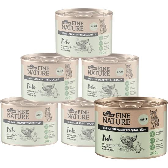 Dehner Fine Nature Cat Food, Wet Food, Grain-Free, for Adult Cats, Chicken, 6 x 400 g Tin (2.4 kg) Dehner Fine Nature Cat Food, Wet Food, Grain-Free, for Adult Cats, Chicken, 6 x 400 g Tin (2.4 kg)