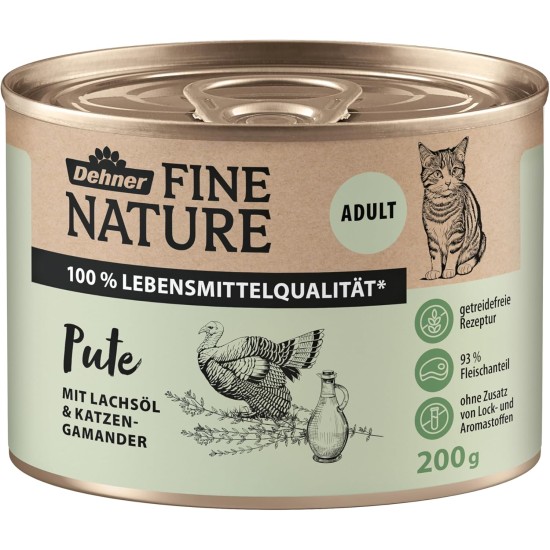 Dehner Fine Nature Cat Food, Wet Food, Grain-Free, for Adult Cats, Chicken, 6 x 400 g Tin (2.4 kg) Dehner Fine Nature Cat Food, Wet Food, Grain-Free, for Adult Cats, Chicken, 6 x 400 g Tin (2.4 kg)