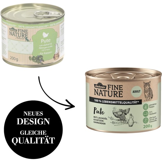 Dehner Fine Nature Cat Food, Wet Food, Grain-Free, for Adult Cats, Chicken, 6 x 400 g Tin (2.4 kg) Dehner Fine Nature Cat Food, Wet Food, Grain-Free, for Adult Cats, Chicken, 6 x 400 g Tin (2.4 kg)