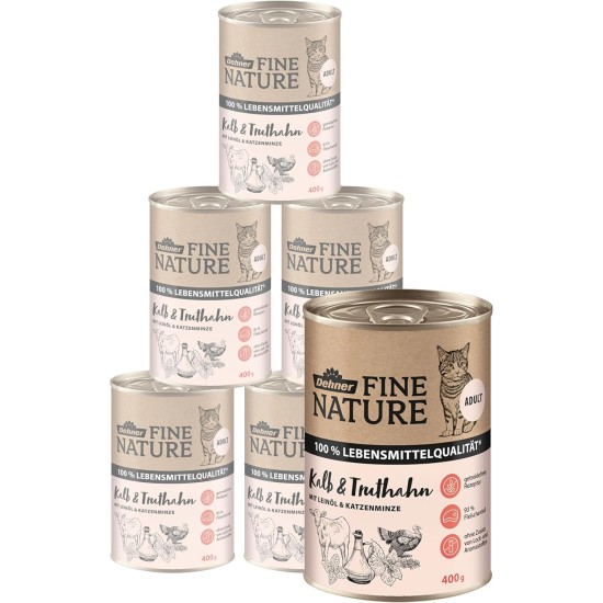 Dehner Fine Nature Cat Food, Wet Food, Grain-Free, for Adult Cats, Chicken, 6 x 400 g Tin (2.4 kg) Dehner Fine Nature Cat Food, Wet Food, Grain-Free, for Adult Cats, Chicken, 6 x 400 g Tin (2.4 kg)