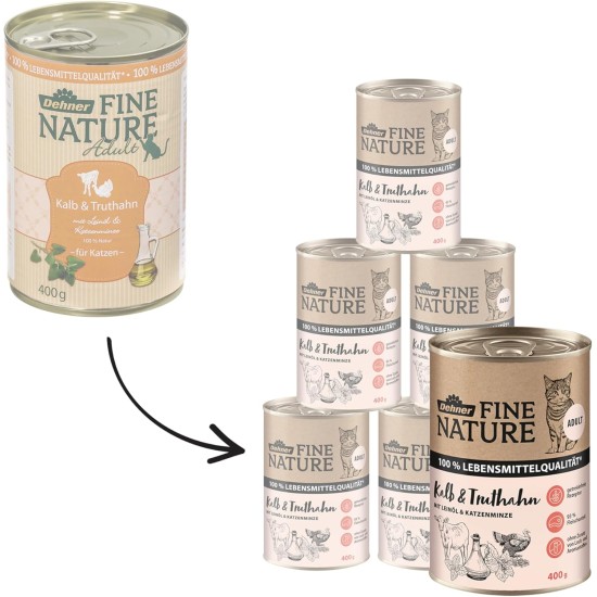 Dehner Fine Nature Cat Food, Wet Food, Grain-Free, for Adult Cats, Chicken, 6 x 400 g Tin (2.4 kg) Dehner Fine Nature Cat Food, Wet Food, Grain-Free, for Adult Cats, Chicken, 6 x 400 g Tin (2.4 kg)