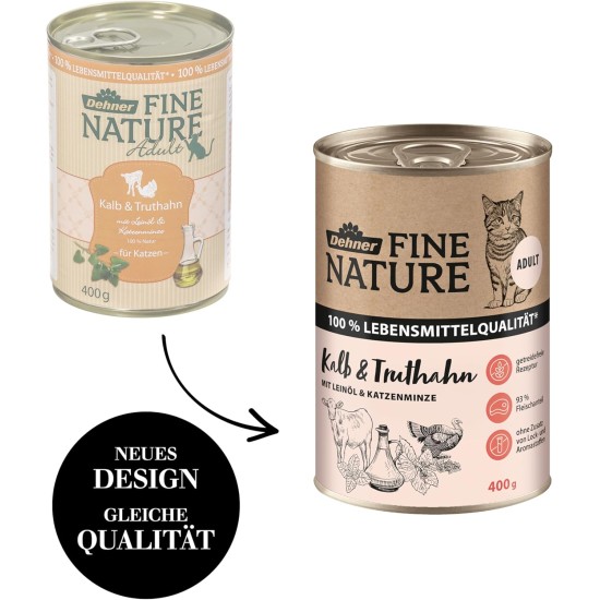 Dehner Fine Nature Cat Food, Wet Food, Grain-Free, for Adult Cats, Chicken, 6 x 400 g Tin (2.4 kg) Dehner Fine Nature Cat Food, Wet Food, Grain-Free, for Adult Cats, Chicken, 6 x 400 g Tin (2.4 kg)