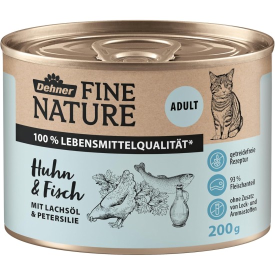 Dehner Fine Nature Cat Food, Wet Food, Grain-Free, for Adult Cats, Chicken, 6 x 400 g Tin (2.4 kg) Dehner Fine Nature Cat Food, Wet Food, Grain-Free, for Adult Cats, Chicken, 6 x 400 g Tin (2.4 kg)
