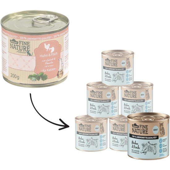 Dehner Fine Nature Cat Food, Wet Food, Grain-Free, for Adult Cats, Chicken, 6 x 400 g Tin (2.4 kg) Dehner Fine Nature Cat Food, Wet Food, Grain-Free, for Adult Cats, Chicken, 6 x 400 g Tin (2.4 kg)