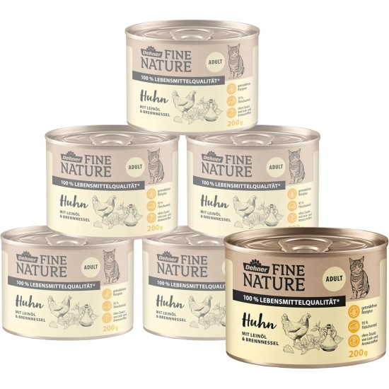 Dehner Fine Nature Cat Food, Wet Food, Grain-Free, for Adult Cats, Chicken, 6 x 400 g Tin (2.4 kg) Dehner Fine Nature Cat Food, Wet Food, Grain-Free, for Adult Cats, Chicken, 6 x 400 g Tin (2.4 kg)