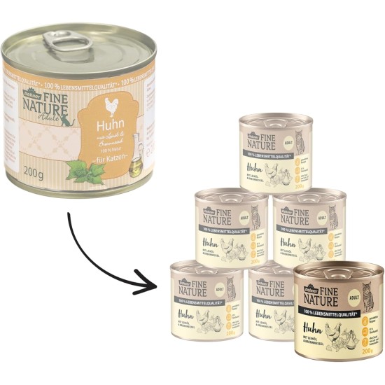 Dehner Fine Nature Cat Food, Wet Food, Grain-Free, for Adult Cats, Chicken, 6 x 400 g Tin (2.4 kg) Dehner Fine Nature Cat Food, Wet Food, Grain-Free, for Adult Cats, Chicken, 6 x 400 g Tin (2.4 kg)