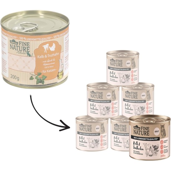 Dehner Fine Nature Cat Food, Wet Food, Grain-Free, for Adult Cats, Chicken, 6 x 400 g Tin (2.4 kg) Dehner Fine Nature Cat Food, Wet Food, Grain-Free, for Adult Cats, Chicken, 6 x 400 g Tin (2.4 kg)