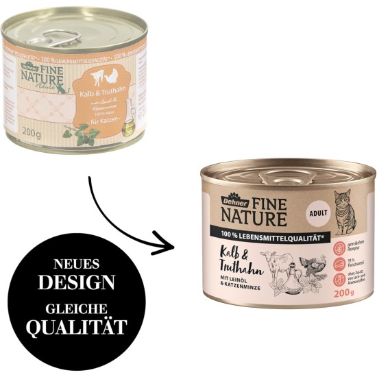 Dehner Fine Nature Cat Food, Wet Food, Grain-Free, for Adult Cats, Chicken, 6 x 400 g Tin (2.4 kg) Dehner Fine Nature Cat Food, Wet Food, Grain-Free, for Adult Cats, Chicken, 6 x 400 g Tin (2.4 kg)