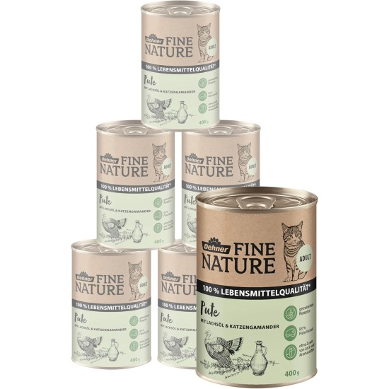 Dehner Fine Nature Cat Food, Wet Food, Grain-Free, for Adult Cats, Chicken, 6 x 400 g Tin (2.4 kg) Dehner Fine Nature Cat Food, Wet Food, Grain-Free, for Adult Cats, Chicken, 6 x 400 g Tin (2.4 kg)