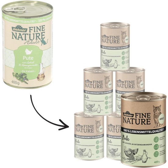 Dehner Fine Nature Cat Food, Wet Food, Grain-Free, for Adult Cats, Chicken, 6 x 400 g Tin (2.4 kg) Dehner Fine Nature Cat Food, Wet Food, Grain-Free, for Adult Cats, Chicken, 6 x 400 g Tin (2.4 kg)
