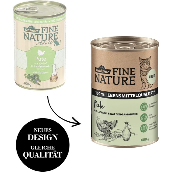 Dehner Fine Nature Cat Food, Wet Food, Grain-Free, for Adult Cats, Chicken, 6 x 400 g Tin (2.4 kg) Dehner Fine Nature Cat Food, Wet Food, Grain-Free, for Adult Cats, Chicken, 6 x 400 g Tin (2.4 kg)