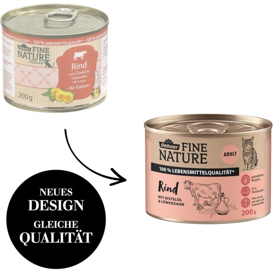 Dehner Fine Nature Cat Food, Wet Food, Grain-Free, for Adult Cats, Chicken, 6 x 400 g Tin (2.4 kg) Dehner Fine Nature Cat Food, Wet Food, Grain-Free, for Adult Cats, Chicken, 6 x 400 g Tin (2.4 kg)
