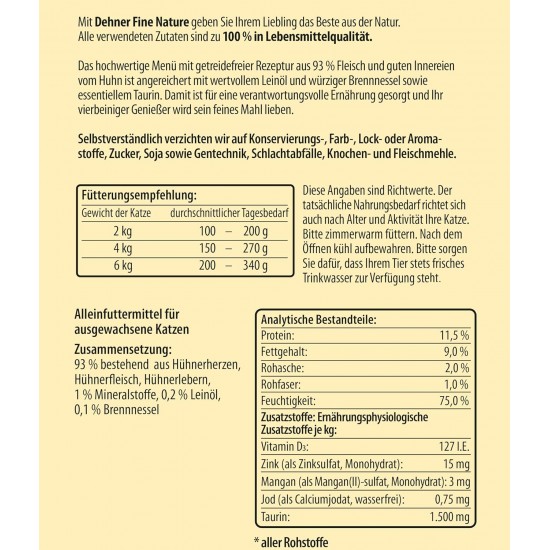Dehner Fine Nature Cat Food, food grade quality, Calf, 6 x 400g (2400g) Dehner Fine Nature Cat Food, food grade quality, Calf, 6 x 400g (2400g)