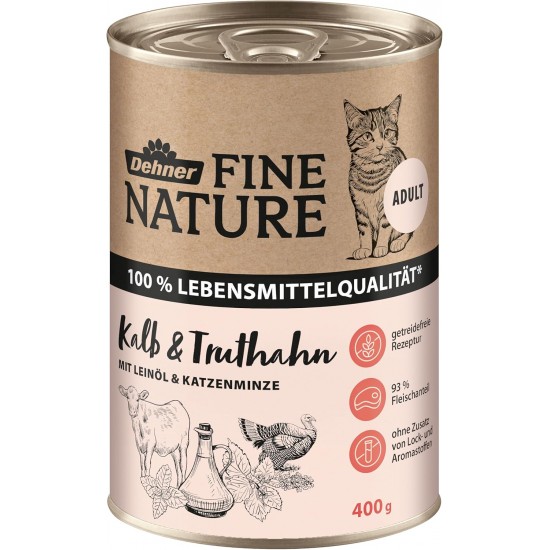 Dehner Fine Nature Cat Food, food grade quality, Calf, 6 x 400g (2400g) Dehner Fine Nature Cat Food, food grade quality, Calf, 6 x 400g (2400g)