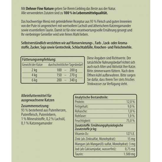 Dehner Fine Nature Cat Food, food grade quality, Calf, 6 x 400g (2400g) Dehner Fine Nature Cat Food, food grade quality, Calf, 6 x 400g (2400g)