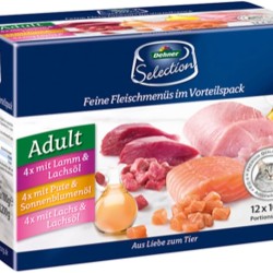 Dehner Premium Cat Food Multipack Wet Food for Adult Cats, 4 x Lamb, Turkey, Salmon, 12 x 100 g Bags (1.2 kg) Dehner Premium Cat Food Multipack Wet Food for Adult Cats, 4 x Lamb, Turkey, Salmon, 12 x 100 g Bags (1.2 kg)
