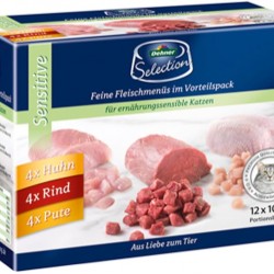 Dehner Premium Cat Food Sensitive Multipack, Wet Food, for Nutrition-Sensitive Cats, 4 x Chicken/Beef/Turkey, 12 x 100 g Bags (1.2 kg) Dehner Premium Cat Food Sensitive Multipack, Wet Food, for Nutrition-Sensitive Cats, 4 x Chicken/Beef/Turkey, 12 x 100 g Bags (1.2 kg)