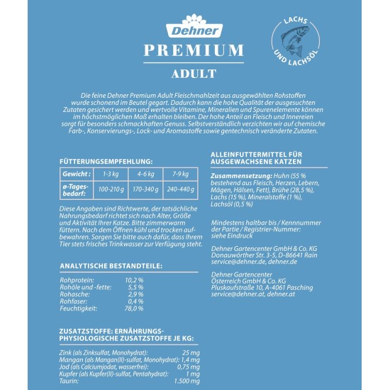 Dehner Premium Cat Food Sensitive Multipack, Wet Food, for Nutrition-Sensitive Cats, 4 x Chicken/Beef/Turkey, 12 x 100 g Bags (1.2 kg) Dehner Premium Cat Food Sensitive Multipack, Wet Food, for Nutrition-Sensitive Cats, 4 x Chicken/Beef/Turkey, 12 x 100 g Bags (1.2 kg)