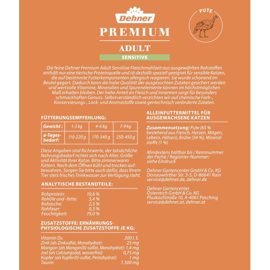 Dehner Premium Cat Food Sensitive Multipack, Wet Food, for Nutrition-Sensitive Cats, 4 x Chicken/Beef/Turkey, 12 x 100 g Bags (1.2 kg) Dehner Premium Cat Food Sensitive Multipack, Wet Food, for Nutrition-Sensitive Cats, 4 x Chicken/Beef/Turkey, 12 x 100 g Bags (1.2 kg)