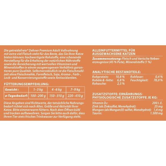 Dehner Premium Cat Food, Wet Food, Grain-Free, for Adult Cats, Beef, 6 x 400 g Tin (2.4 kg) Dehner Premium Cat Food, Wet Food, Grain-Free, for Adult Cats, Beef, 6 x 400 g Tin (2.4 kg)