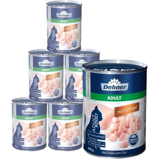 Dehner Premium Cat Food, Wet Food, Grain Free, for Adult Cats, Poultry, 6 x 400 g Tubs (2.4 kg) Dehner Premium Cat Food, Wet Food, Grain Free, for Adult Cats, Poultry, 6 x 400 g Tubs (2.4 kg)