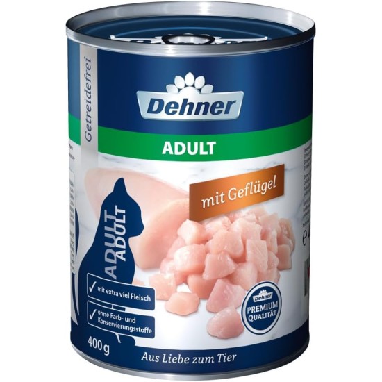 Dehner Premium Cat Food, Wet Food, Grain Free, for Adult Cats, Poultry, 6 x 400 g Tubs (2.4 kg) Dehner Premium Cat Food, Wet Food, Grain Free, for Adult Cats, Poultry, 6 x 400 g Tubs (2.4 kg)