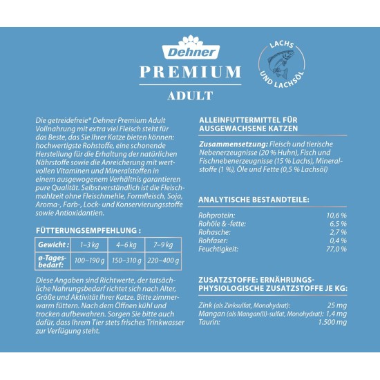 Dehner Premium Cat Food, Wet Food, Grain Free, for Adult Cats, Poultry, 6 x 400 g Tubs (2.4 kg) Dehner Premium Cat Food, Wet Food, Grain Free, for Adult Cats, Poultry, 6 x 400 g Tubs (2.4 kg)