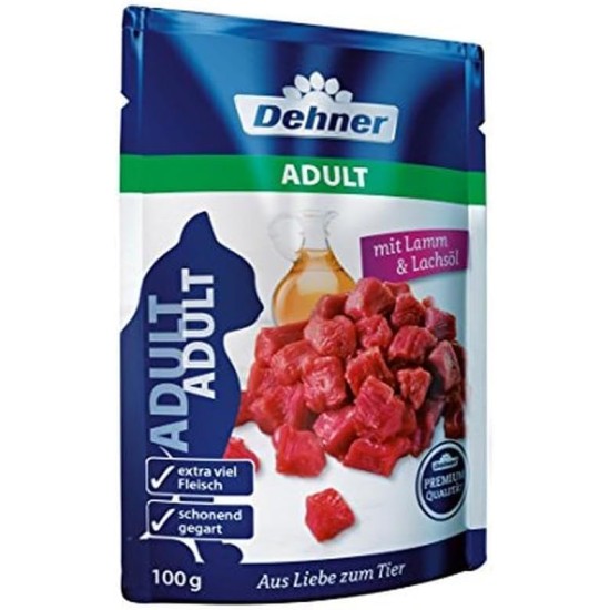 Dehner Premium Cat Food, Wet Food, Grain Free, for Adult Cats, Salmon, 12 x 100 g Bags (1.2 kg) Dehner Premium Cat Food, Wet Food, Grain Free, for Adult Cats, Salmon, 12 x 100 g Bags (1.2 kg)