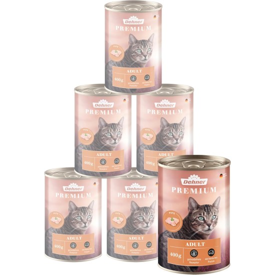 Dehner Premium Cat Food, Wet Food, Grain-Free, for Adult Cats, Turkey, 6 x 400 g Tin (2.4 kg) Dehner Premium Cat Food, Wet Food, Grain-Free, for Adult Cats, Turkey, 6 x 400 g Tin (2.4 kg)