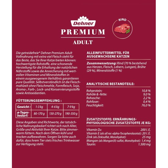 Dehner Premium Cat Food, Wet Food, Grain-Free, for Adult Cats, Turkey, 6 x 400 g Tin (2.4 kg) Dehner Premium Cat Food, Wet Food, Grain-Free, for Adult Cats, Turkey, 6 x 400 g Tin (2.4 kg)