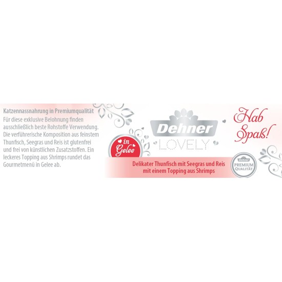 Dehner Premium Lovely Cat Food Wet Food Gluten Free Adult Cat Tuna Rice 24 x 70g Tin (1.68kg) Dehner Premium Lovely Cat Food Wet Food Gluten Free Adult Cat Tuna Rice 24 x 70g Tin (1.68kg)