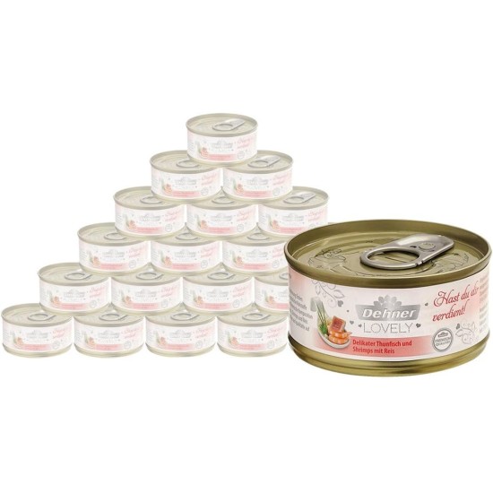 Dehner Premium Lovely Cat Food Wet Food Gluten Free Adult Cat Tuna Rice 24 x 70g Tin (1.68kg) Dehner Premium Lovely Cat Food Wet Food Gluten Free Adult Cat Tuna Rice 24 x 70g Tin (1.68kg)