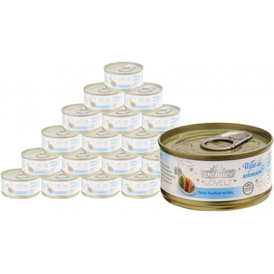 Dehner Premium Lovely Cat Food Wet Food Gluten Free Adult Cat Tuna Rice 24 x 70g Tin (1.68kg) Dehner Premium Lovely Cat Food Wet Food Gluten Free Adult Cat Tuna Rice 24 x 70g Tin (1.68kg)