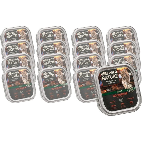 Dehner Wild Nature Cat Food, High Moor, Wet Food, Grain-Free / Sugar-Free, for Adult Cats, Duck/Turkey, 16 x 100 g Bowl (1.6 kg) Dehner Wild Nature Cat Food, High Moor, Wet Food, Grain-Free / Sugar-Free, for Adult Cats, Duck/Turkey, 16 x 100 g Bowl (1.6 kg)