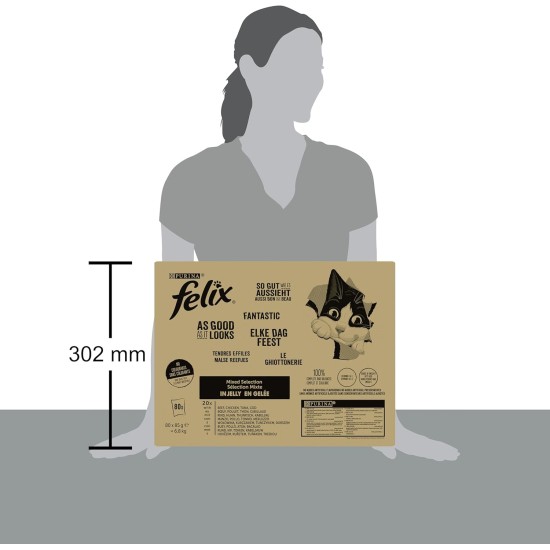 FELIX | Delicate Conical | Adult Cat | Jelly | 100% Complete and Balanced Formula | With Tuna, Cod, Beef and Chicken | Fresh Bag | 80 x 85g FELIX | Delicate Conical | Adult Cat | Jelly | 100% Complete and Balanced Formula | With Tuna, Cod, Beef and Chicken | Fresh Bag | 80 x 85g