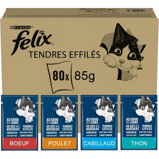 FELIX | Delicate Conical | Adult Cat | Jelly | 100% Complete and Balanced Formula | With Tuna, Cod, Beef and Chicken | Fresh Bag | 80 x 85g FELIX | Delicate Conical | Adult Cat | Jelly | 100% Complete and Balanced Formula | With Tuna, Cod, Beef and Chicken | Fresh Bag | 80 x 85g