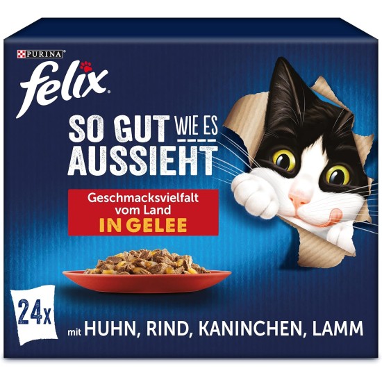 FELIX As Good As It Looks Wet Cat Food in Jelly, Variety Mix, Pack of 6 (6 x 12 Bags of 85 g) FELIX As Good As It Looks Wet Cat Food in Jelly, Variety Mix, Pack of 6 (6 x 12 Bags of 85 g)