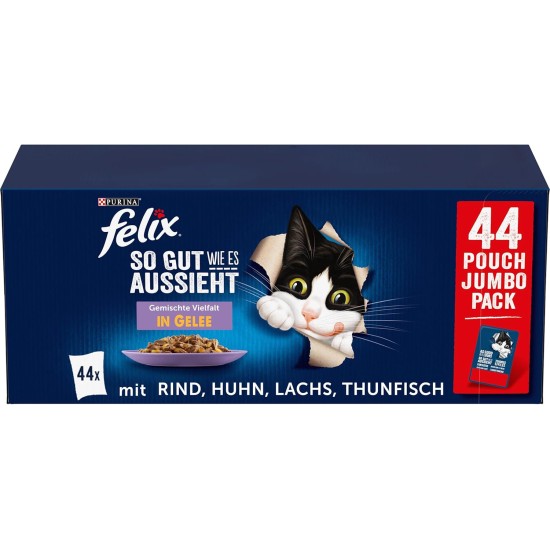 FELIX As good as it looks, cat food wet in jelly, varieties mix, large pack of 44 (44 x 85 g) FELIX As good as it looks, cat food wet in jelly, varieties mix, large pack of 44 (44 x 85 g)