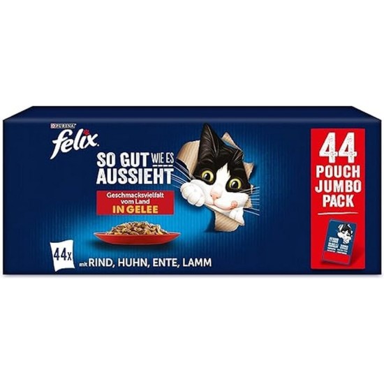 FELIX As good as it looks, cat food wet in jelly, varieties mix, large pack of 44 (44 x 85 g) FELIX As good as it looks, cat food wet in jelly, varieties mix, large pack of 44 (44 x 85 g)