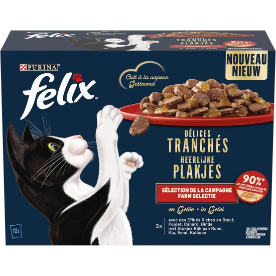 FELIX Country House Delices in Slices | Cat | Jelly | Selection of Beef, Chicken, Duck and Turkey | 12 x 80g | Fresh Bags FELIX Country House Delices in Slices | Cat | Jelly | Selection of Beef, Chicken, Duck and Turkey | 12 x 80g | Fresh Bags