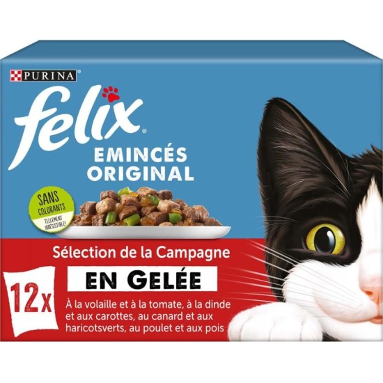 FELIX Jelly Minced Meat | Adult Cat | Selection of Chicken, Peas, Turkey, Carrots, Poultry Tomatoes, Duck and Green Beans | 12 x 85g | Fresh Bags FELIX Jelly Minced Meat | Adult Cat | Selection of Chicken, Peas, Turkey, Carrots, Poultry Tomatoes, Duck and Green Beans | 12 x 85g | Fresh Bags